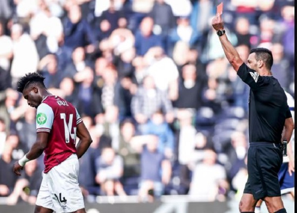 Kudus was sent off in West Ham's defeat to Tottenham