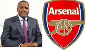 Nigerian business mogul, Aliko Dangote, is a staunch Arsenal  fan