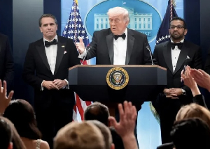 US President Donald Trump addressing reporters at the White House after the incident