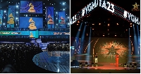 Collage of the Grammys stage and the GMAs stage