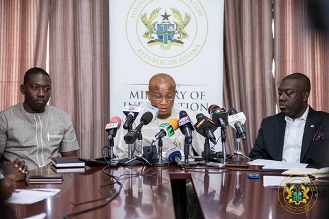 Information Minister Mustapha Hamid addressing a press conference in Accra