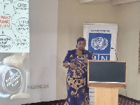 Madam Amina Sammo addressing participants at the validation workshop