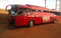 Yutong bus involved in an accident claimed 10 lives at Nkawkaw