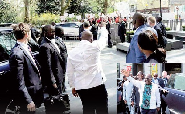 President Akufo-Addo waving at NDC demonstrators in London on Saturday
