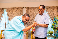 Chairman Wontumi in a hand shake with Stanley Nii Adjiri Blankson