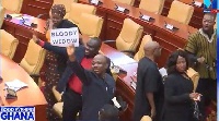 The Minority held placards with 'Bloody Widow' tags