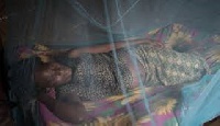 A pregnant woman sleeping under a treated mosquito net