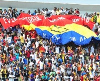 A sections of Hearts fans at the Stadium