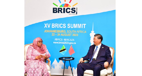 President Samia Suluhu Hassan with Chinese President Xi Jinping hold talks during the 15th Summit