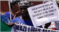 Eswatini pro-democracy activists protesting outside the US Embassy in Pretoria, SA, 19 Sep. 2025