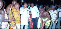 Hon Kwaku Agyemang Manu with some elders of Tarkwa-Nsuaem during the sod cutting of the Polyclinic