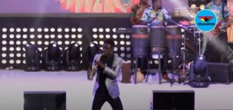 Renowned Saxophonist Mizter Okyere performing at the 2018 Easter Comedy Show