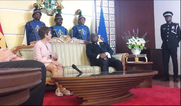 President Akufo-Addo interacting with EU Ambassador to Ghana, Diana Acconcia