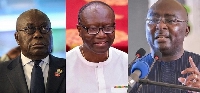 Akufo-Addo (left), Ken Ofori-Atta (middle) and Mahamudu Bawumia (right)