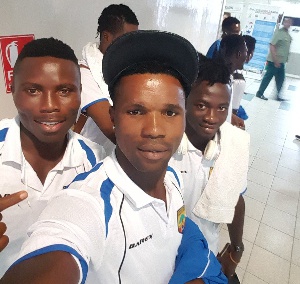 File photo; Robin Gnagne and his teammates in a selfie at the Kotoka International Airport