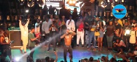 Nigerian dancehall artiste, Burna Boy in his element at the Bukom Boxing Arena yesterday