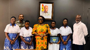 Abla Dzifa Gomashie with some of the students