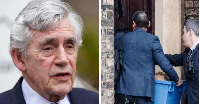 Gordon Brown (L) spoke as Metropolitan police concluded search of properties linked to Mandelson (R)