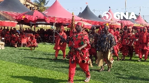 Traditional warriors at the funeral of the late chief