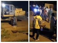 Snipped of angry youth preventing excavators from entering into the town