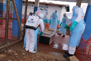 Health workers disinfects an ambulance at Ebola Treatment Centre at Bunia General Hospital in Ituri Health workers disinfects an ambulance at Ebola Treatment Centre at Bunia General Hospital in Ituri