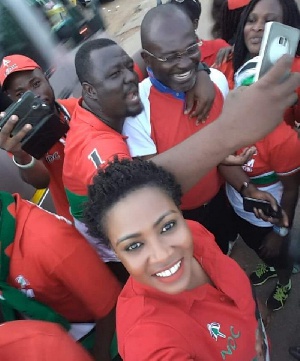 Kennedy Agyepong poses for the cameras with some NDC supporters