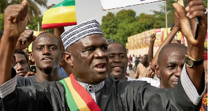 Mamadou Hawa Gassama, seen here on a demonstration in 2018, is known for his outspokenness