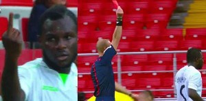 Frimpong was sent off the gesturing at the fans who racially abused him