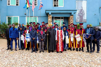 Bishop Sam Owusu with the newly-ordained priests