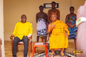 Alan Kyerematen seated with Ejisu Manhene, Nana Afrane Okese IV