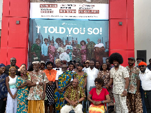 A group photo of Fiifi Coleman and some casts for the stage play