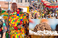 Togbe Afede XIV, Agbogbomefia of Asogli State, led the people through the street of Ho