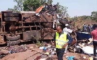 The mangled articulated truck which run over the pupils
