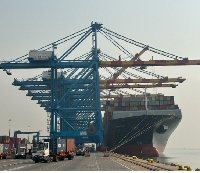 13, 676 TEU Vessel, Maersk Edirne berthed at MPS Terminal 3 at the Port of Tema