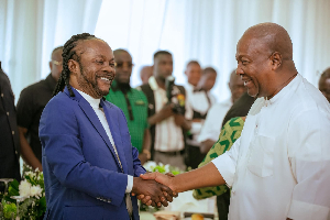 Daddy Lumba (L) and President Mahama (R) at the the National Senior Citizens Day