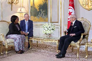 Foreign Affairs Minister Shirley Ayorkor Botchwey (Left) with the Tunisian President (Right)