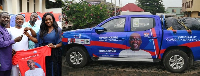 Claudia Lumor handing over the car to the constituency chairman