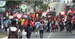 Some NDC protestors at the Electoral Commission Headquarters