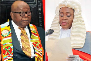 Former Speaker of Parliament Prof Aaron Mike Oquaye and Chief Justice Gertrude Torkornoo (from left)