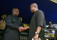 President Mahama shaking hands with Juluis Maada Bio