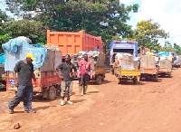 Some of the stranded tricycles and trucks