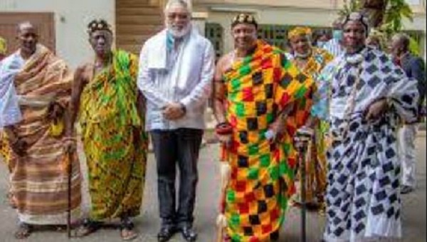 Former President Jerry John Rawlings together with some Anlo chiefs