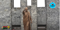 A statue of Dr. Kwame Nkrumah that symbolises 'forward ever, backwards never'