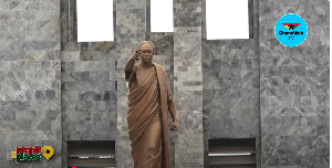 A statue of Dr. Kwame Nkrumah that symbolises 'forward ever, backwards never'