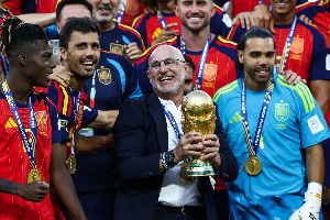 Luis de la Fuente (in suit) is the head coach of the La Roja Luis de la Fuente (in suit) is the head coach of the La Roja