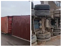 Snipped of the overturned trailer truck