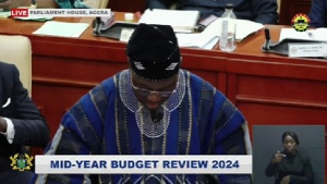 Minister for Finance Dr. Mohammed Amin Adam presenting the 2024 Mid-Year Budget Review