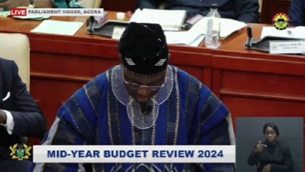 Minister for Finance Dr. Mohammed Amin Adam presenting the 2024 Mid-Year Budget Review