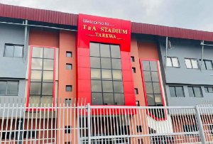 The entrance of the T& A stadium in Tarkwa