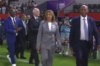 Kurt Okraku (in blue suit) joined global football leaders to attend the 2026 WAFCON final